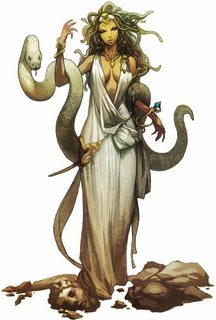 medusa gorgon rogue with hissing snake hair, dnd