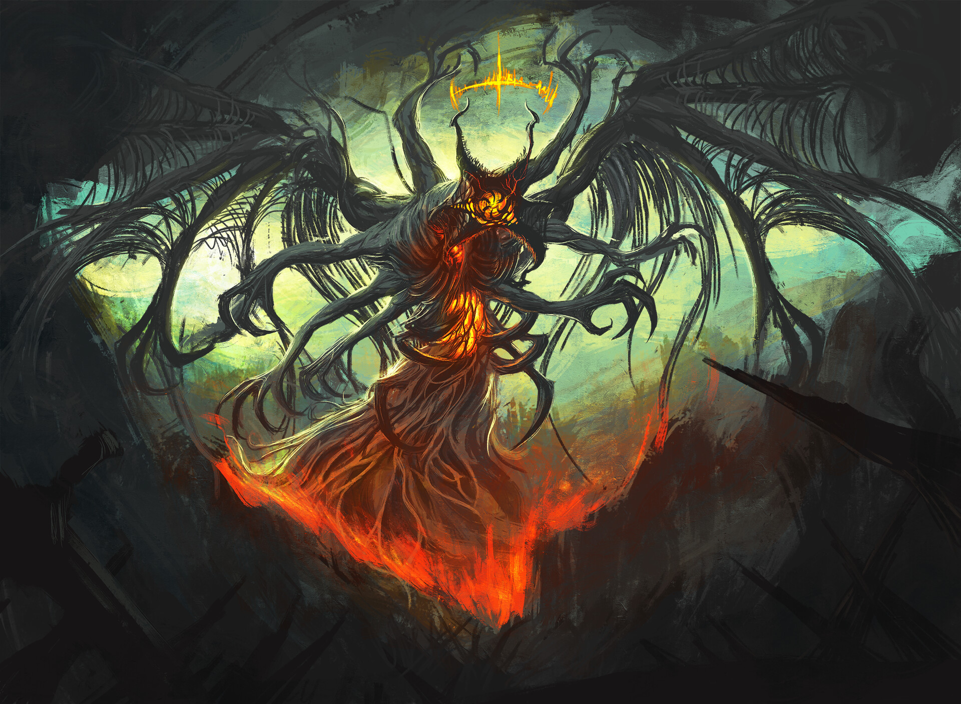 Warlock Demonology Metamorphosis but depicted as a Gigachad commission I  painted for the classic warlock discord that has 57k members! (Gif of it  slide two, no symbol version on slide three.) 